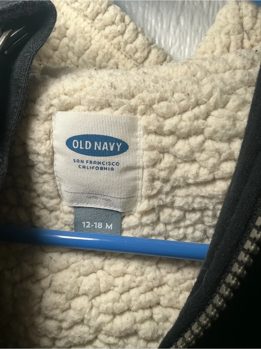 Old Navy Black Kids Zip-Up Hoodie with Cream Sherpa Lining